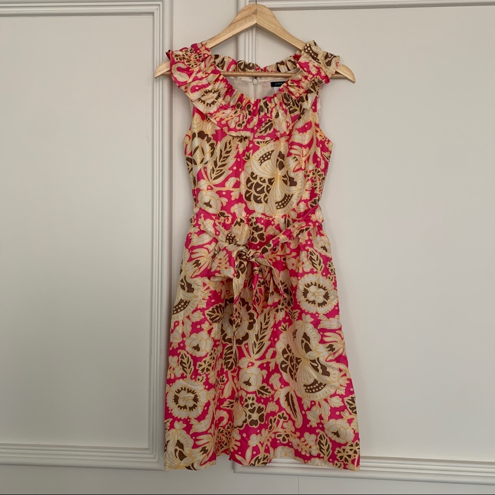 J. Crew Silk Ruffle Dress - Pink and Creme